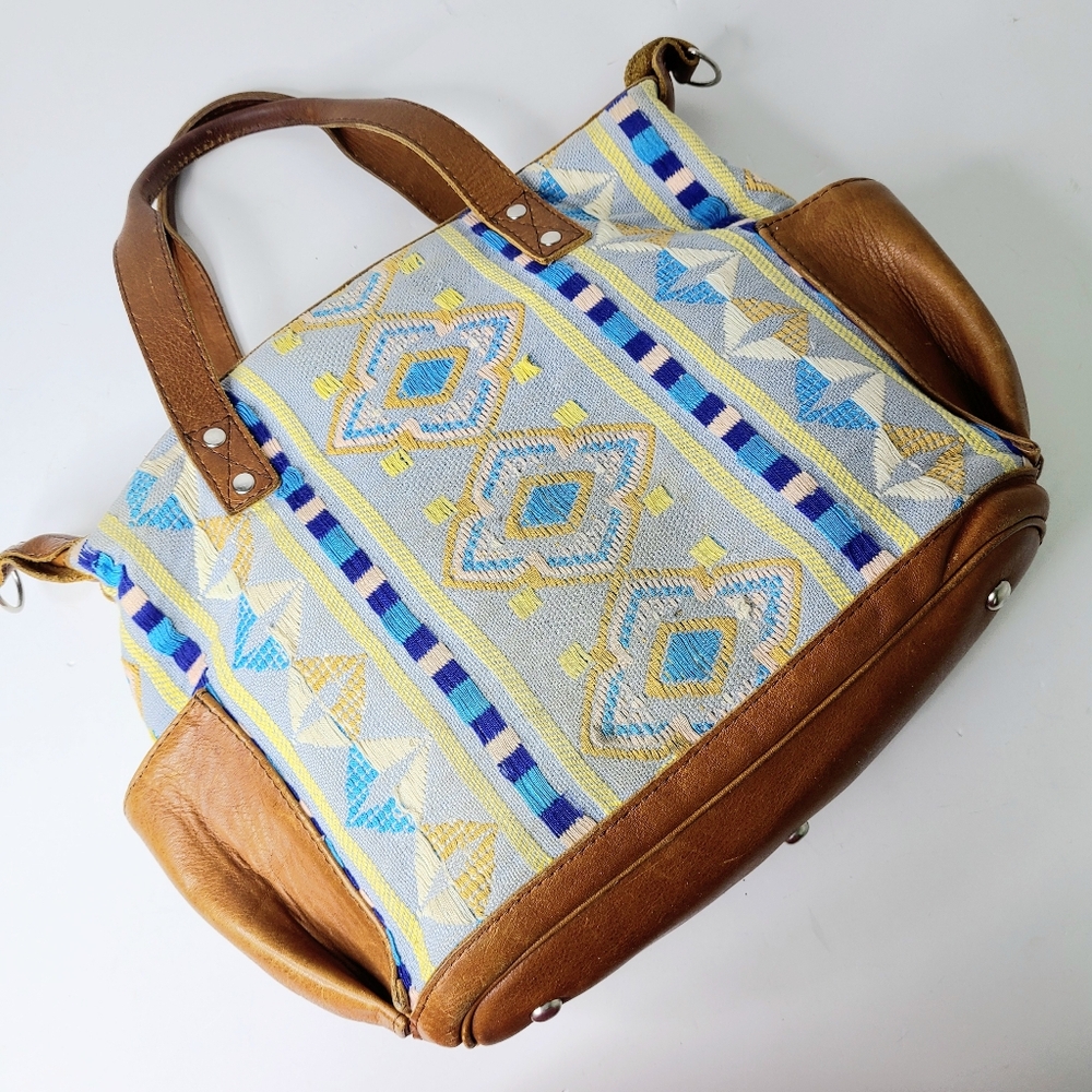 Nena & Co. Guatemala Leather Embroidered Large Satchel Top Handle Bag